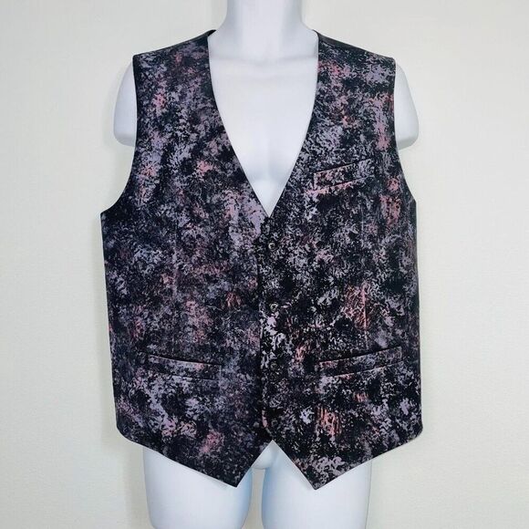 Mens Vest Size XXL 2XL Waistcoat Black Gray Paint Splatter Abstract - Picture 2 of 12